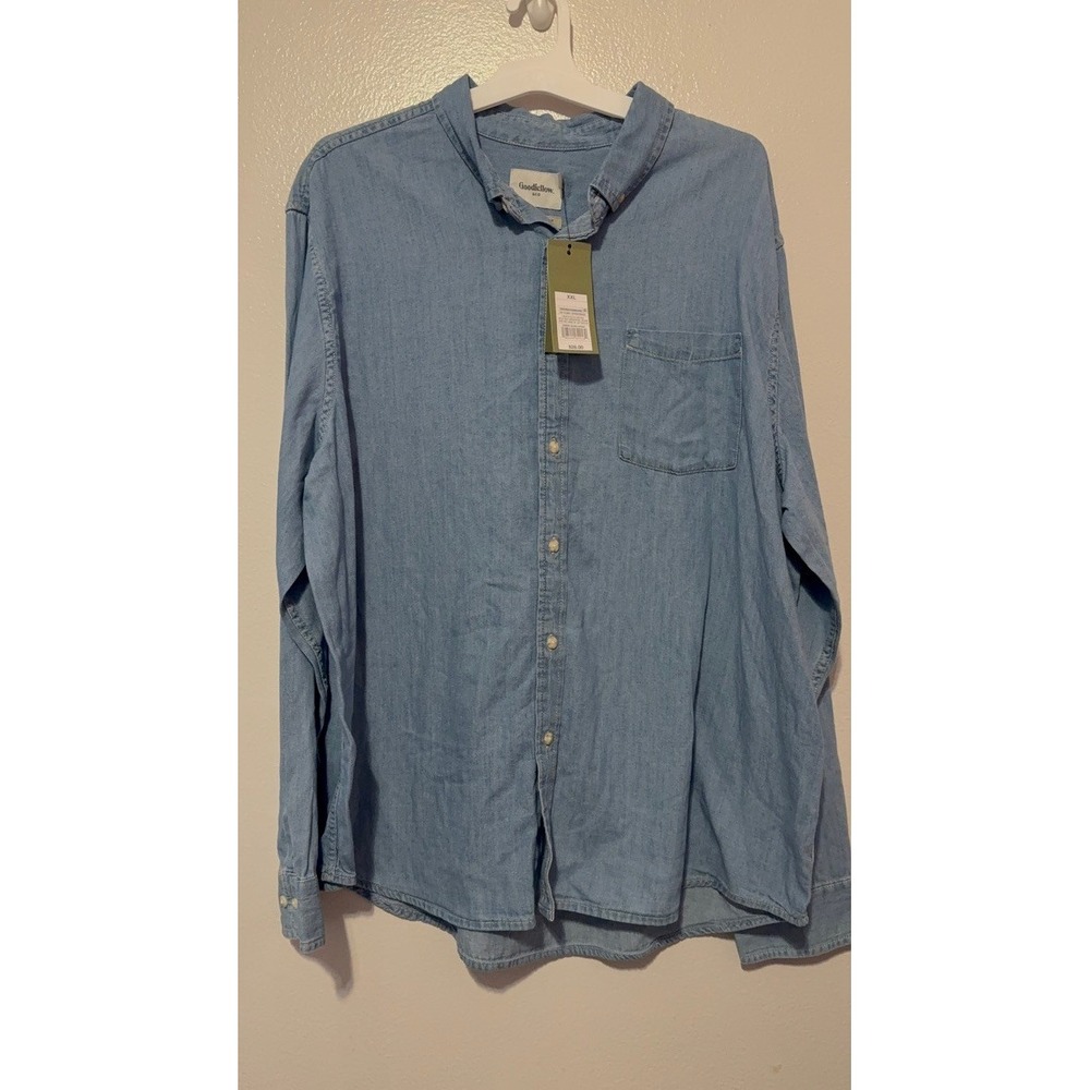 Goodfellow & Co Mens XXL Everyday Denim Shirt Light Wash Blue Long Sleeve NWT